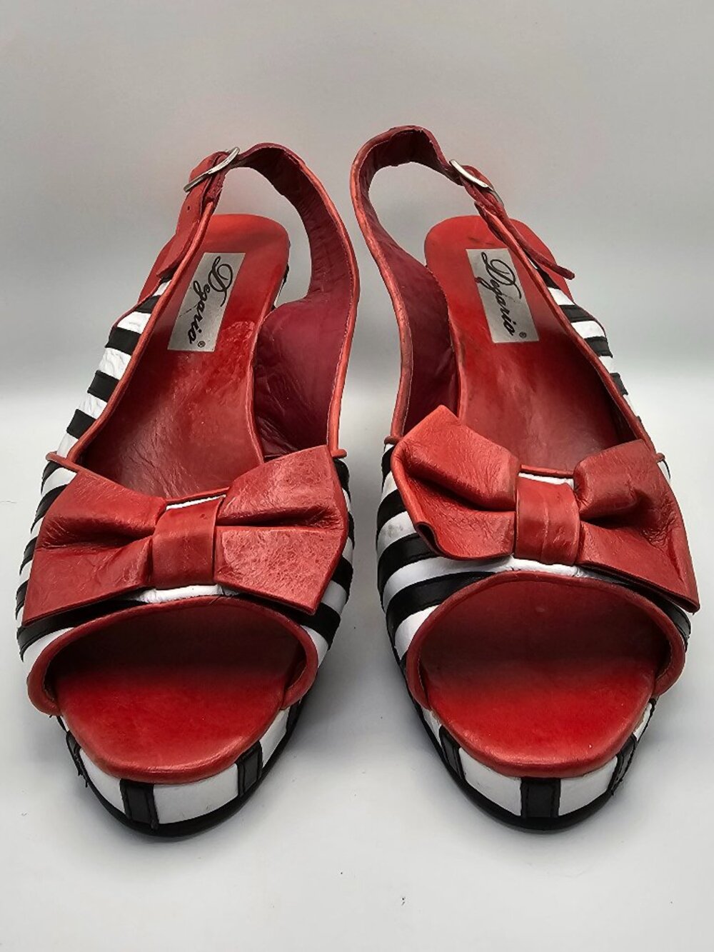 Dezario Red Bow Slingback Striped Wedge Sandals – Made in Brazil – Size 8 - Picture 2 of 6
